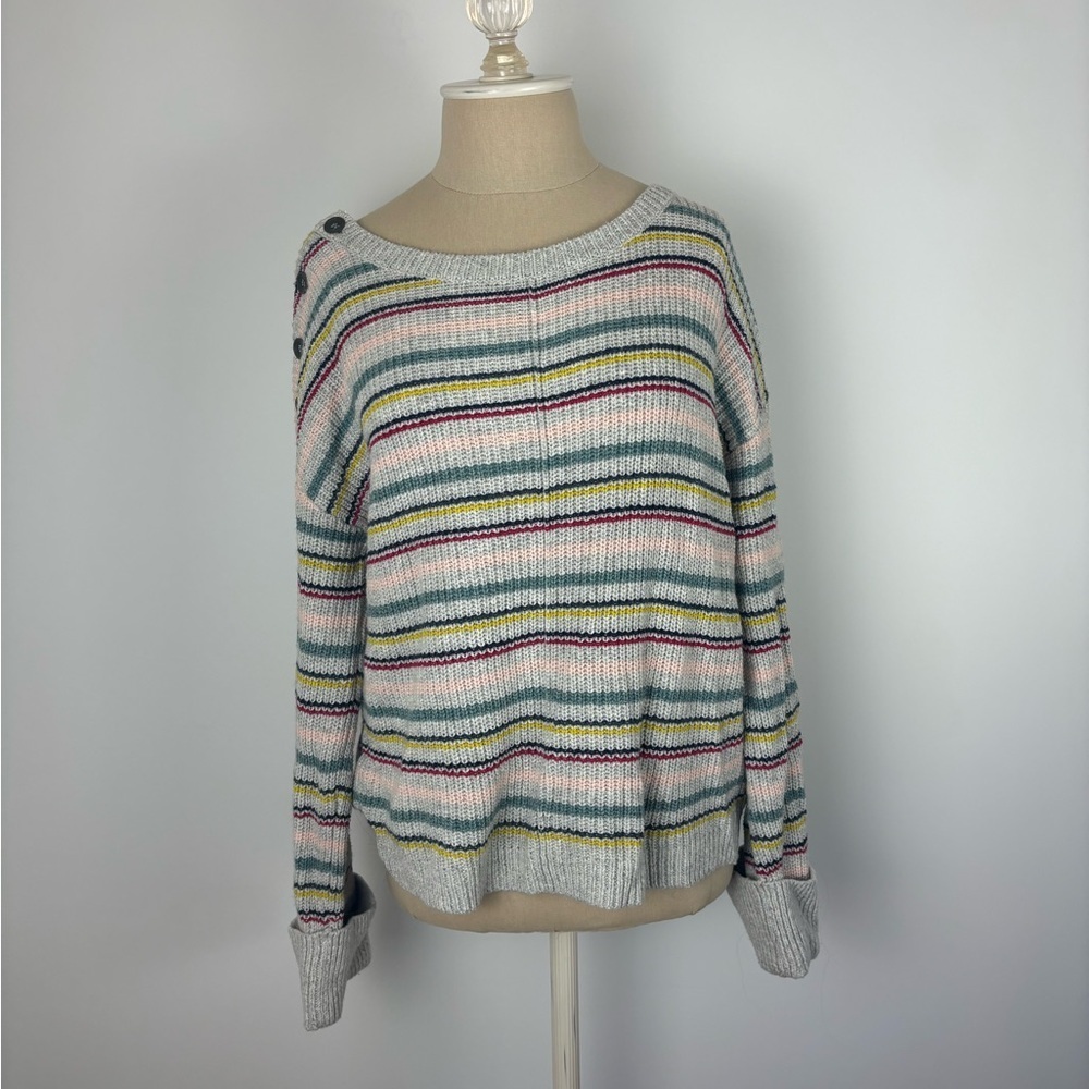 Caslon Pullover Striped Sweater Multicolor Buttons M